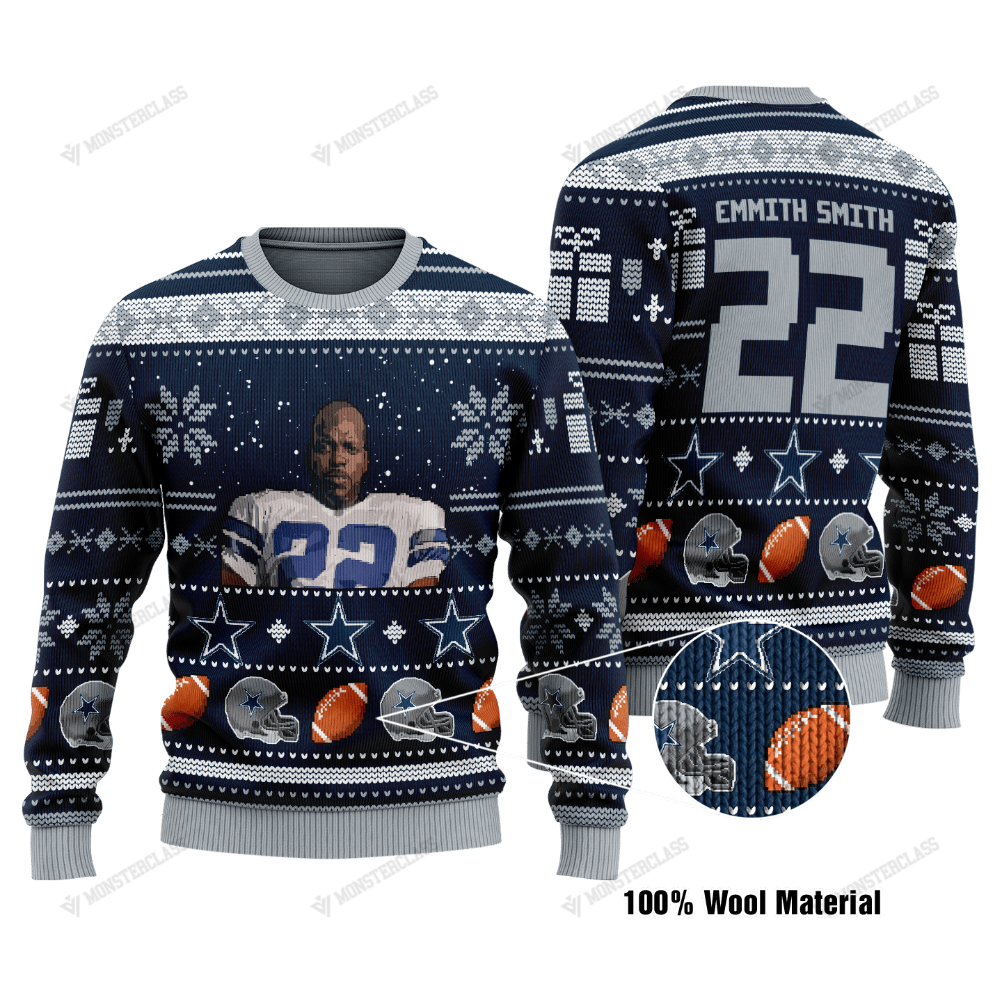 Emmitt Smith 22 Dallas Cowboys NFL christmas sweater