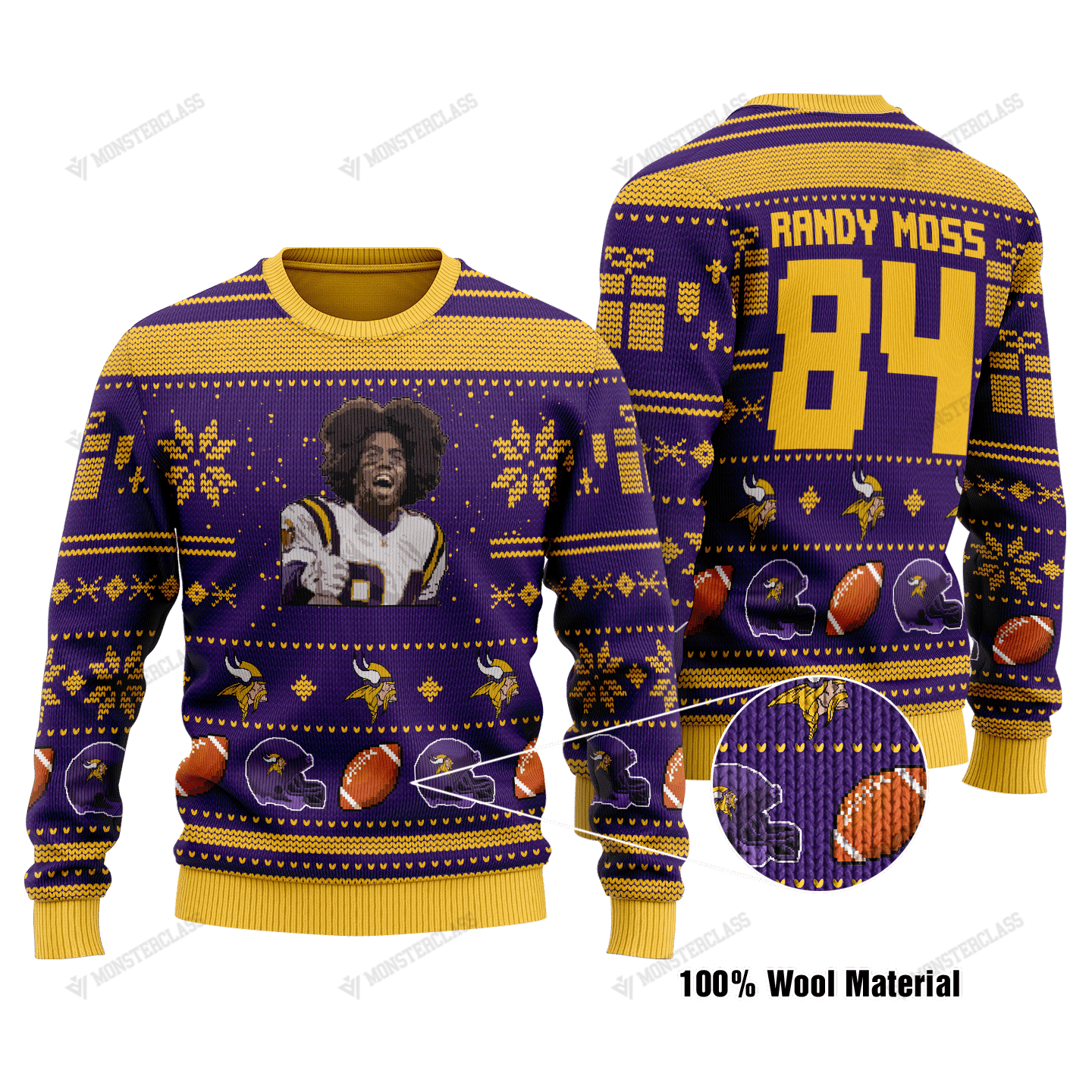 Randy Moss 84 Minnesota Vikings NFL christmas sweater