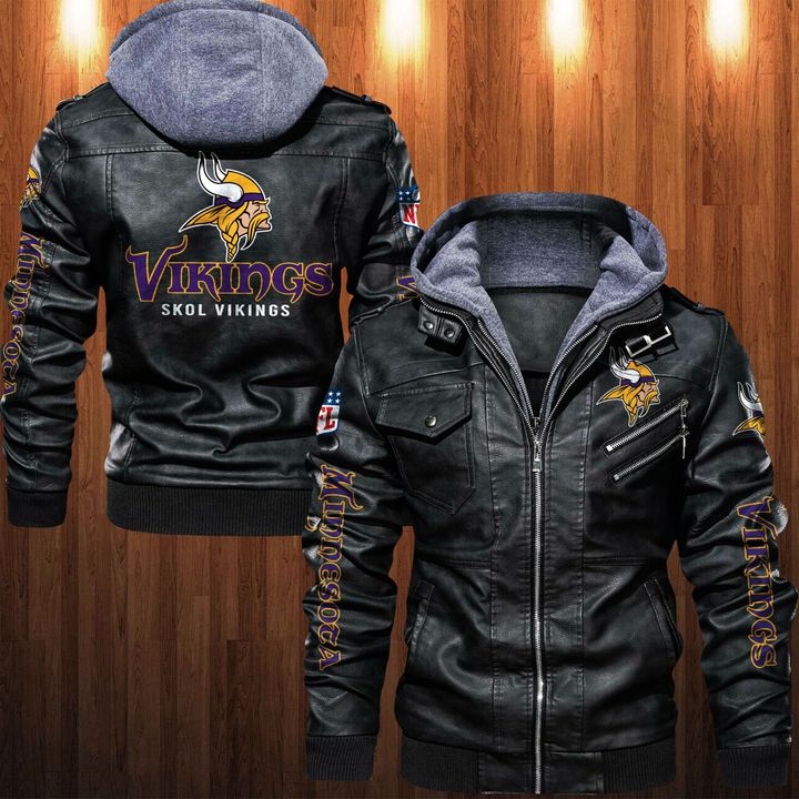Minnesota Vikings Hooded Leather Jacket