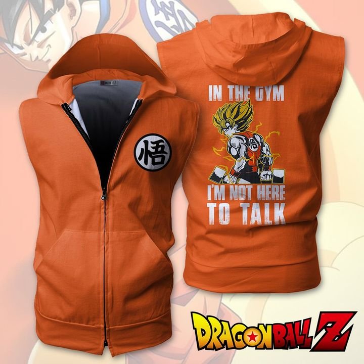 Dragon Ball Z In The Gym I'm Not Here To Talk Sleeveless Zip Hoodie