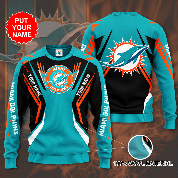 NFL Miami Dolphins Custom Name 3D Sweater
