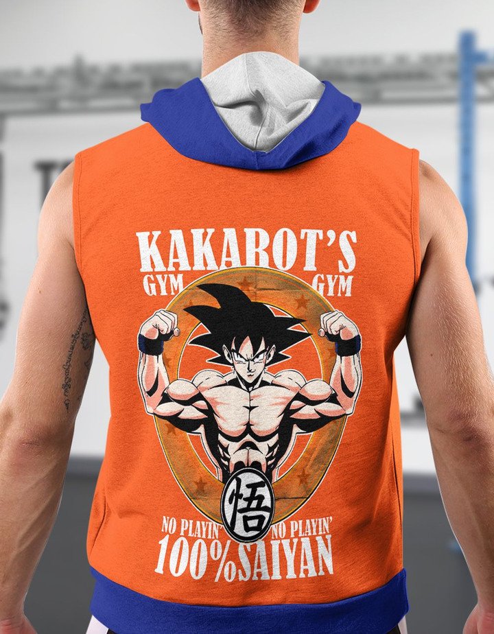 Dragon Ball Kakarot's Gym No Playin' 100% Saiyan Zip Up Sleeveless Hoodie