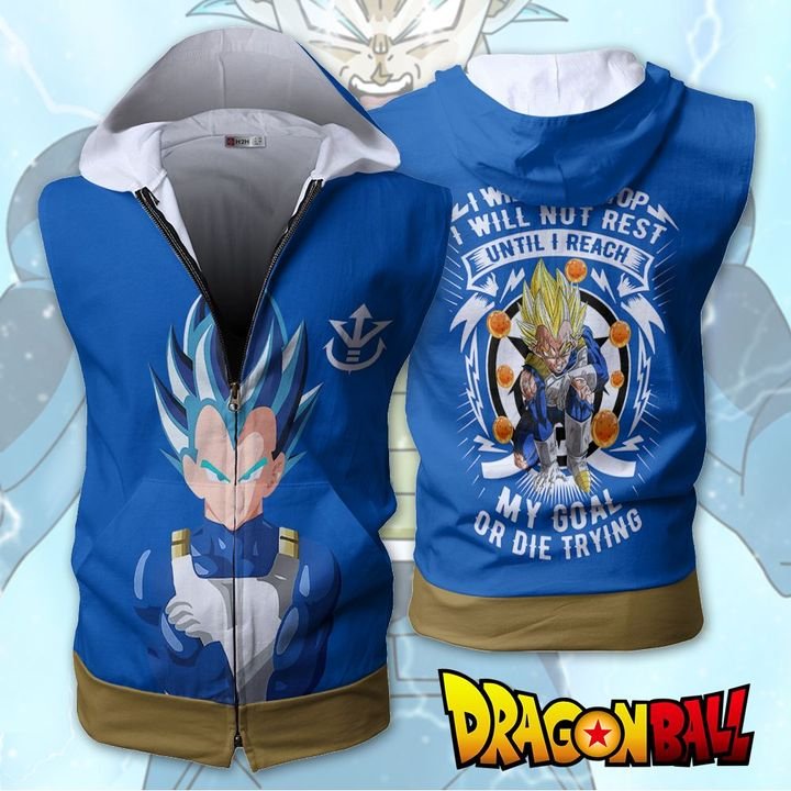Vegeta I Will Not Stop I Will Not Rest Until I Reach My Goal Zip Up Sleeveless Hoodie