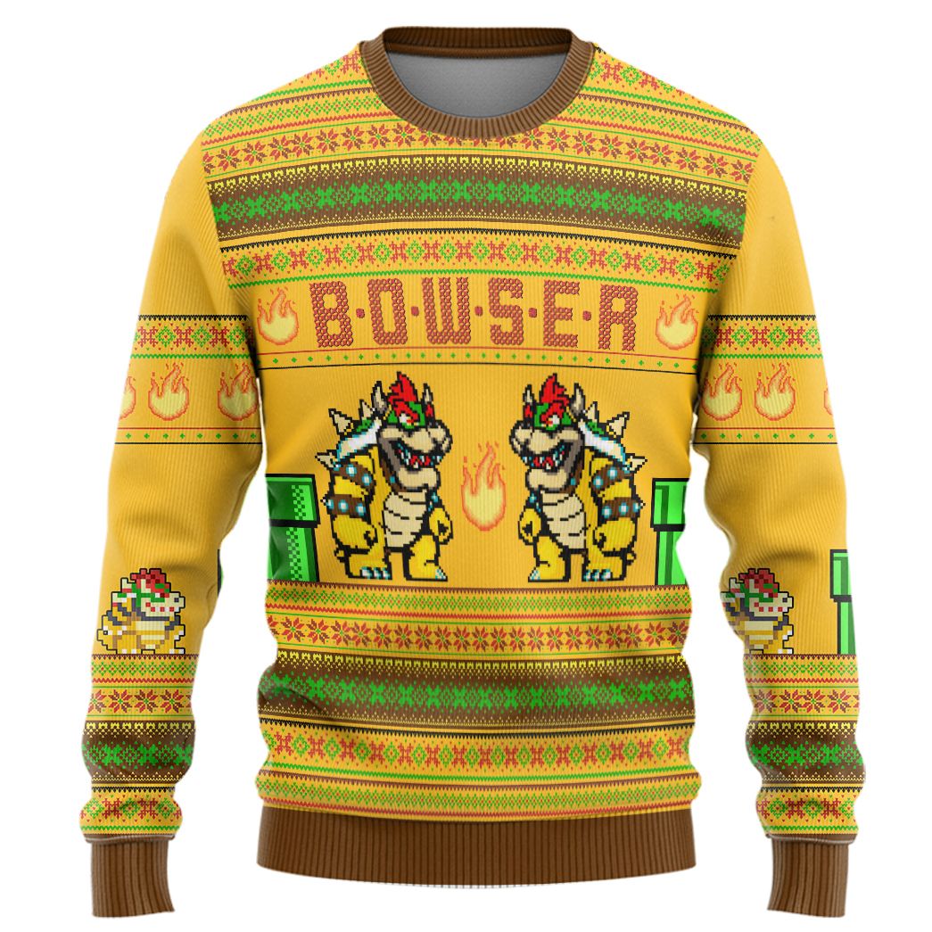 Bowser Super Mario yellow Christmas Sweater