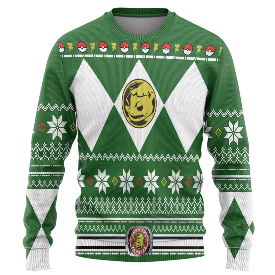 Mighty Morphin Green Power Ranger Pokemon Bulbasaur Christmas Sweater