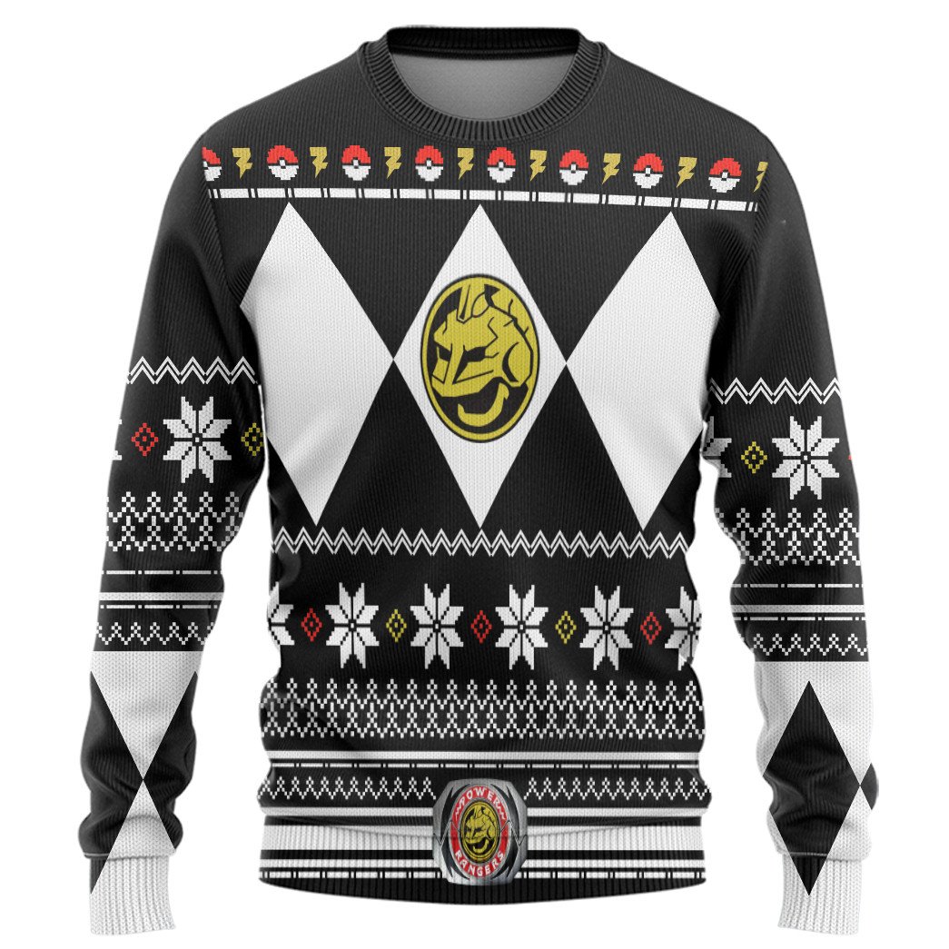 Mighty Morphin Black Power Ranger Pokemon Onix Christmas Sweater