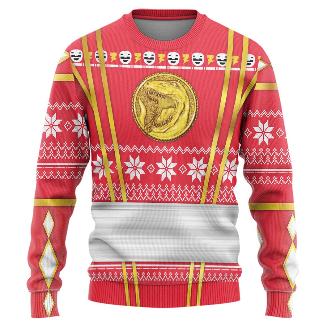 Red Mighty Morphin Power Rangers logo Christmas Sweater