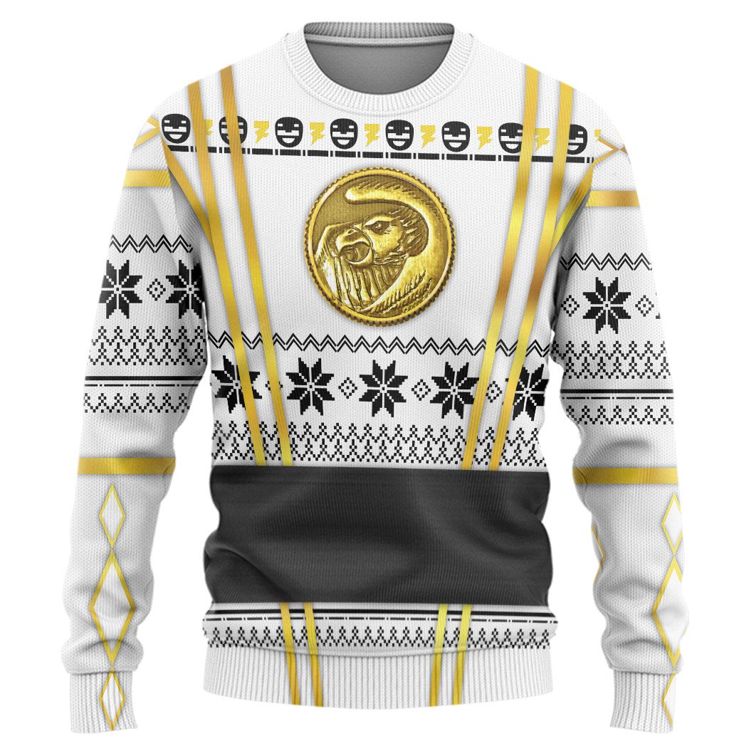 White Mighty Morphin Power Rangers logo Christmas Sweater