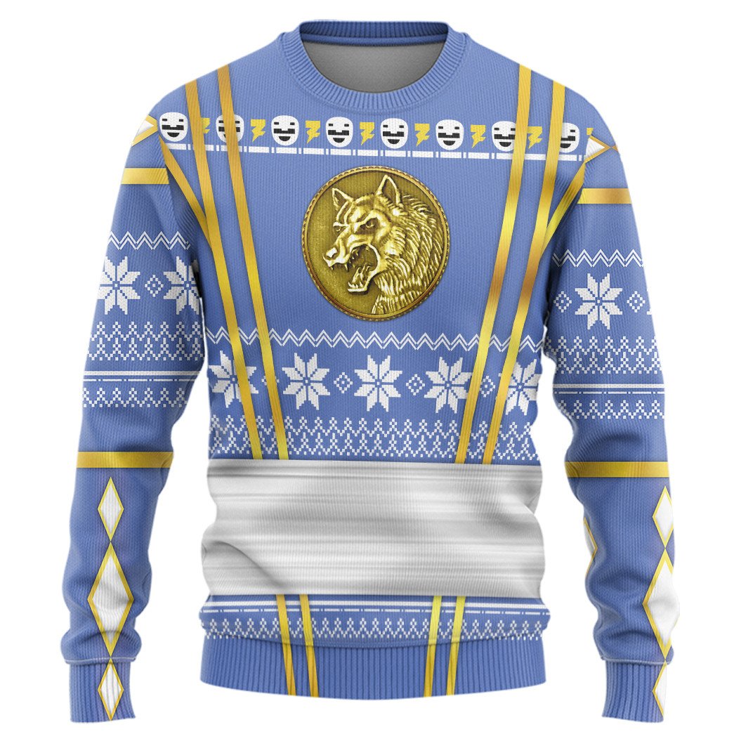 Blue Mighty Morphin Power Rangers logo Christmas Sweater