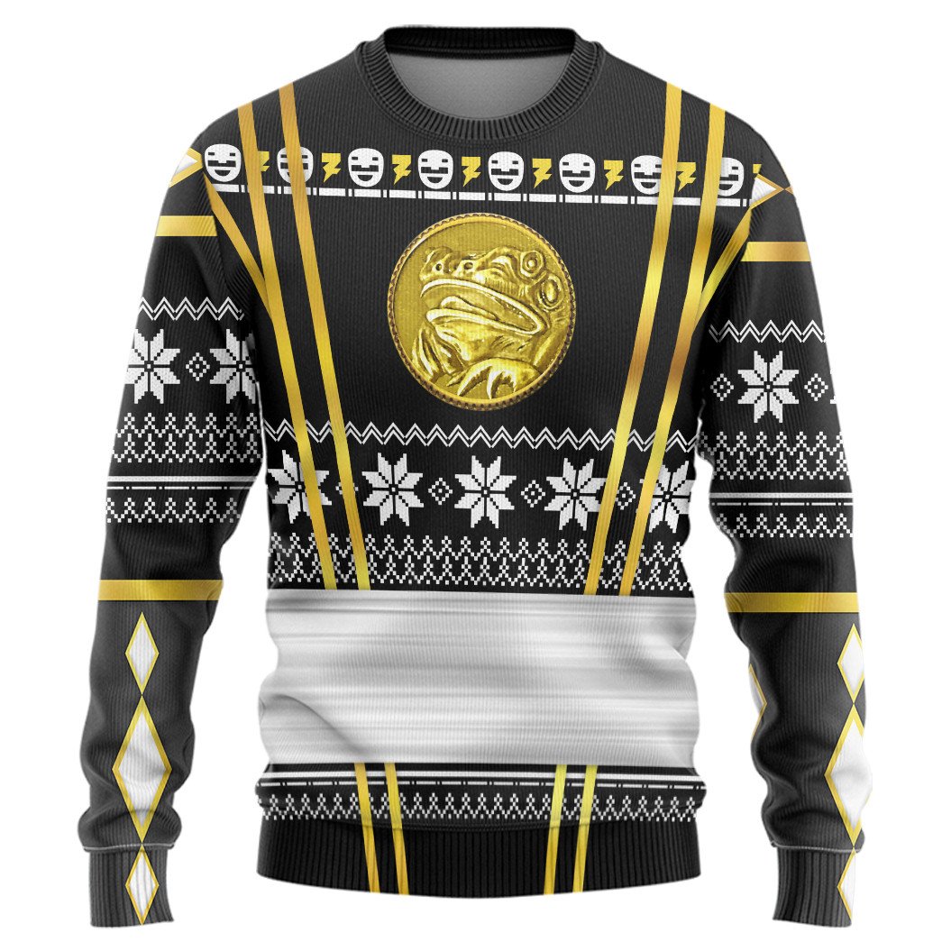 Black Mighty Morphin Power Rangers logo Christmas Sweater