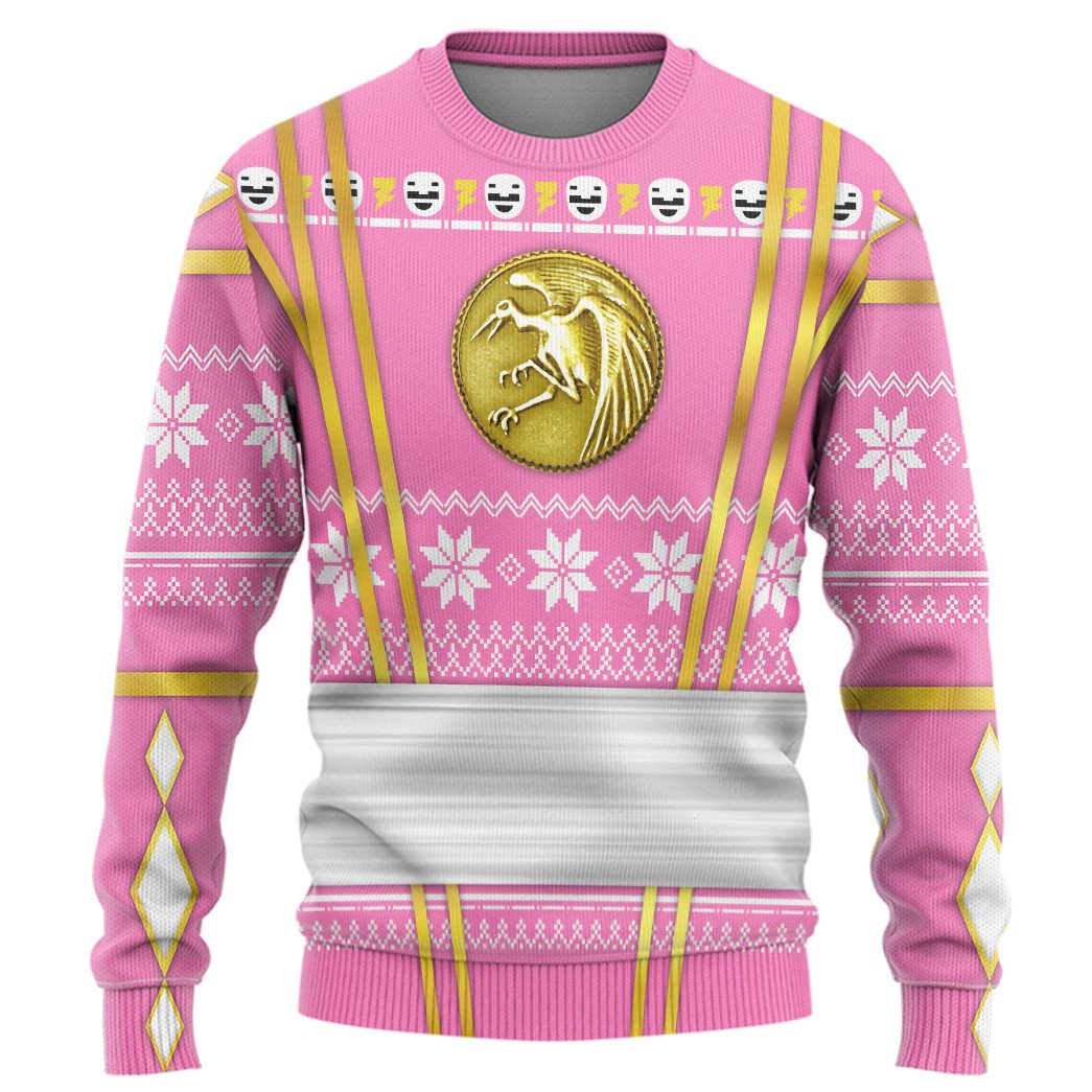 Pink Mighty Morphin Power Rangers logo Christmas Sweater