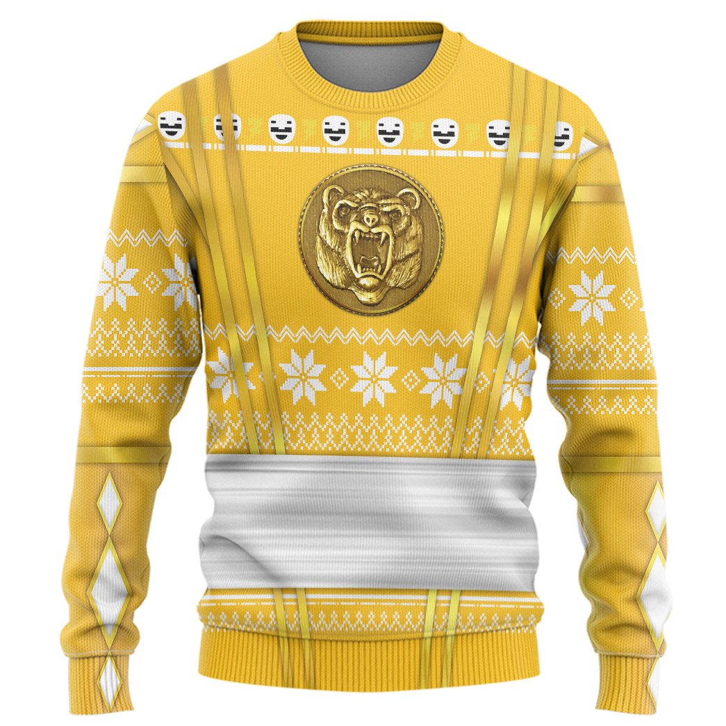 Yellow Mighty Morphin Power Rangers logo Christmas Sweater