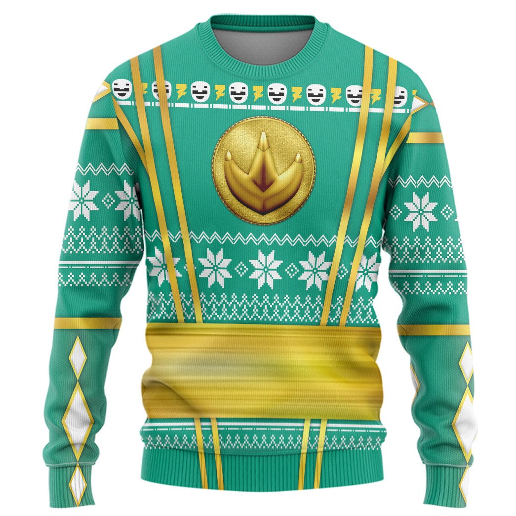 Green Mighty Morphin Power Rangers logo Christmas Sweater