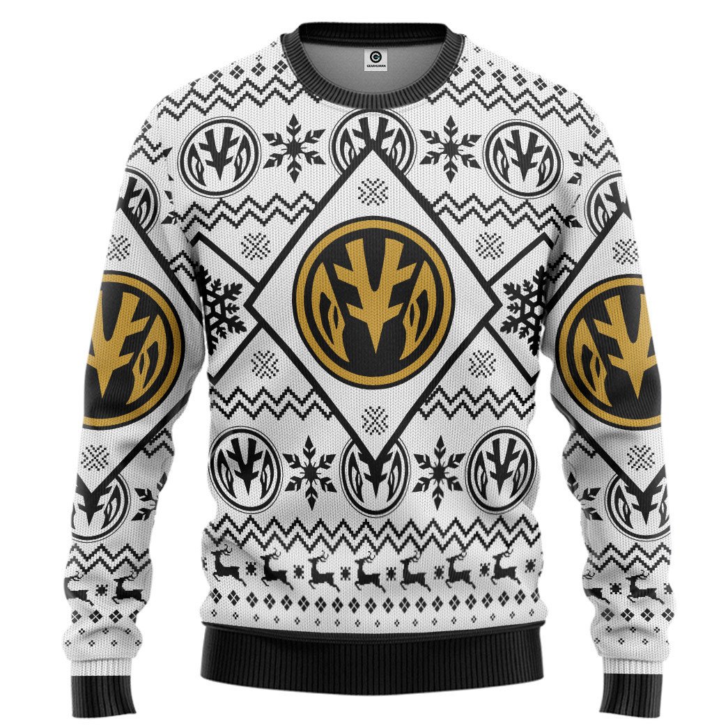 Mighty Morphin Power Ranger White Christmas Sweater