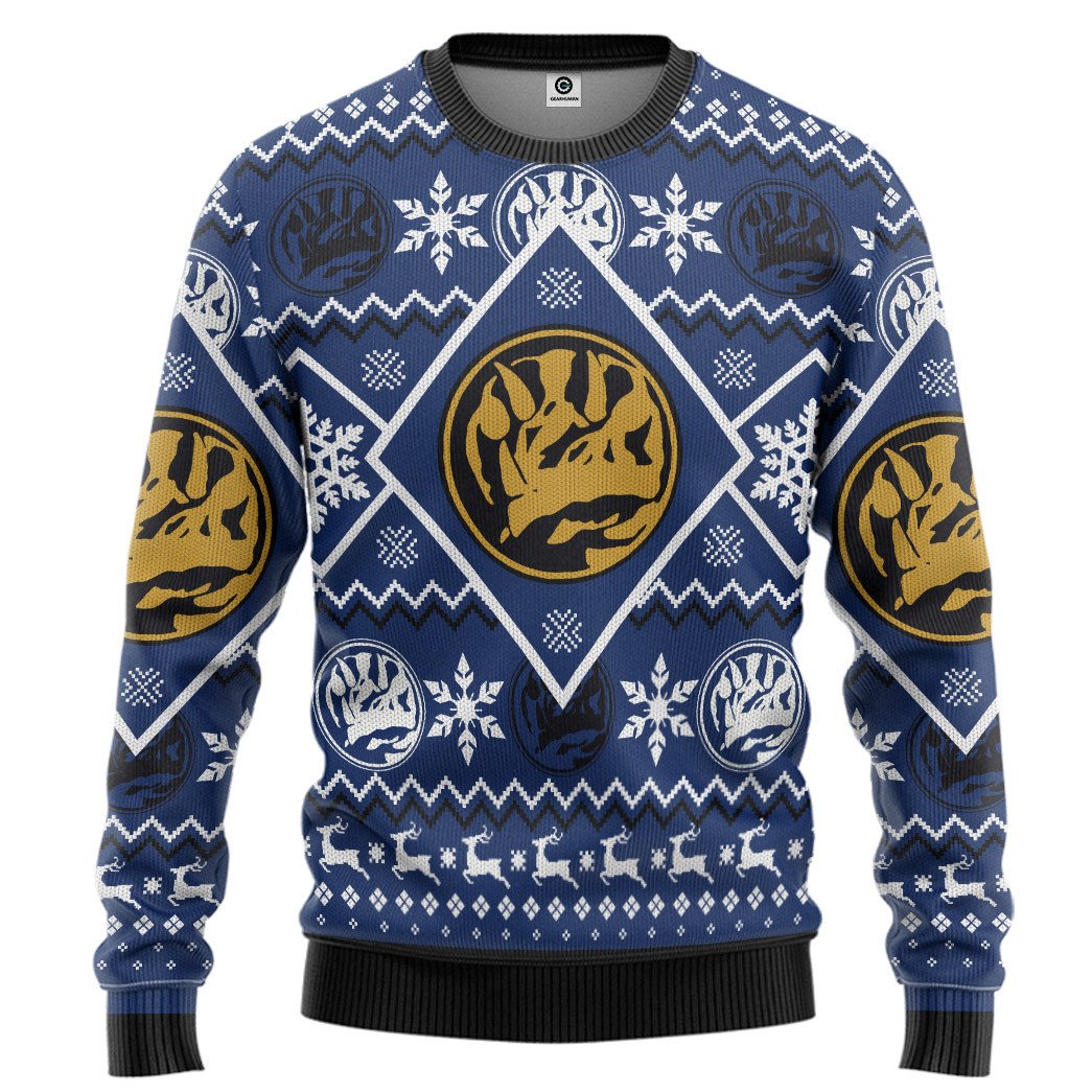 Mighty Morphin Power Ranger Blue Christmas Sweater