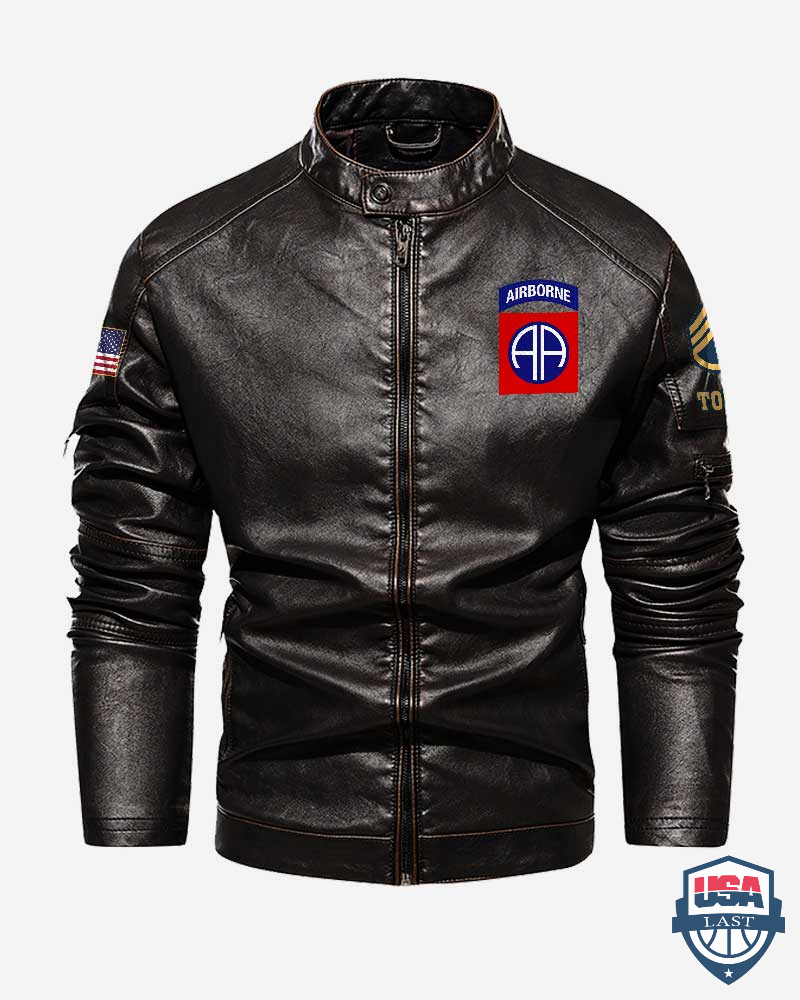 82nd Airborne Division 1917-2022 Button Collar Leather Jacket