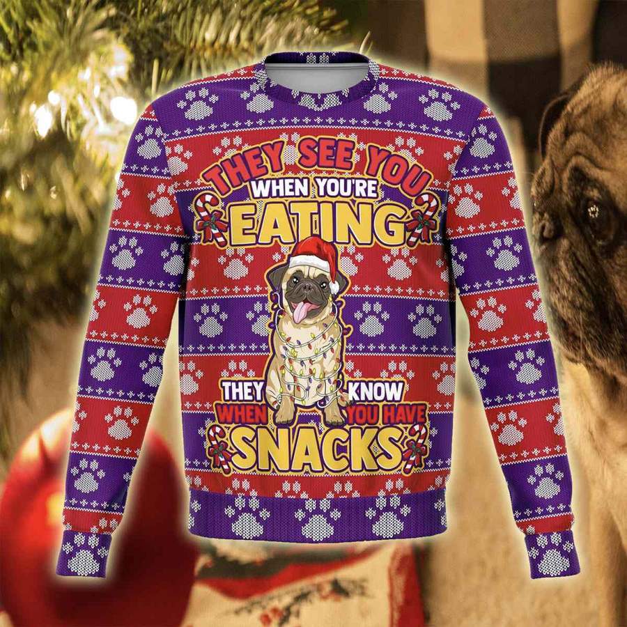 Adorable Pug Snacks Christmas Sweater