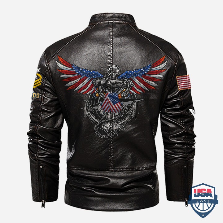 American Wings With Anchor Navy Veteran Custom Stand Collar Leather Jacket