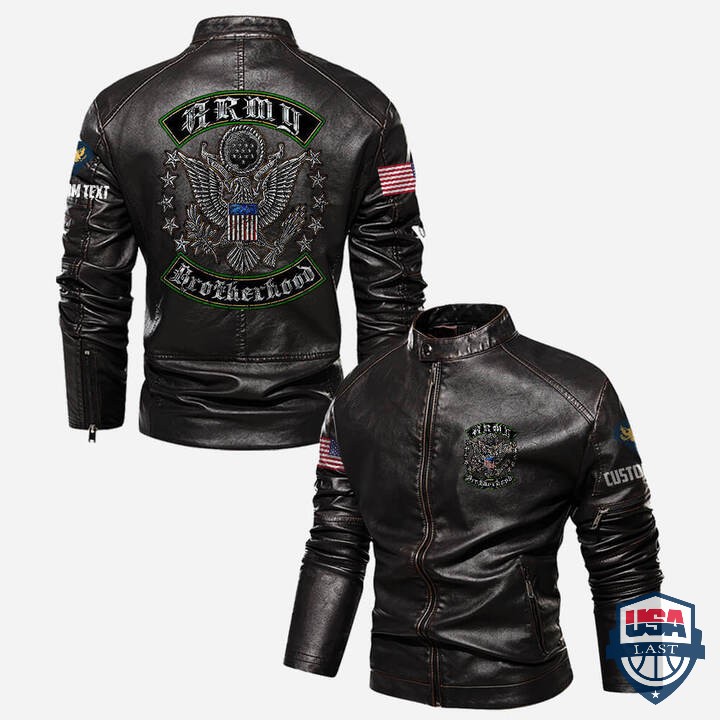 Army Brotherhood Custom Stand Collar Leather Jacket