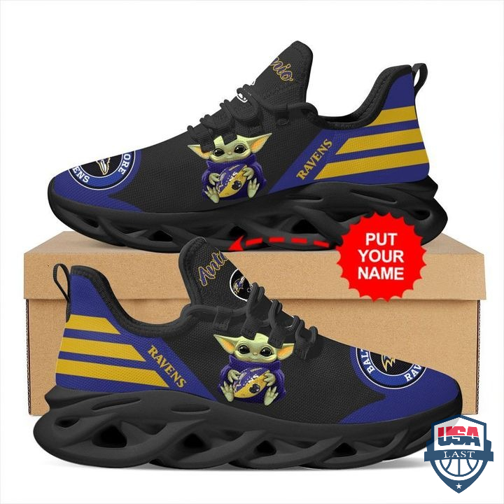 Baltimore Ravens Baby Yoda Custom Name Max Soul Shoes 30