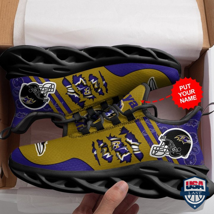 Baltimore Ravens Cracked Custom Name Running Shoes 47