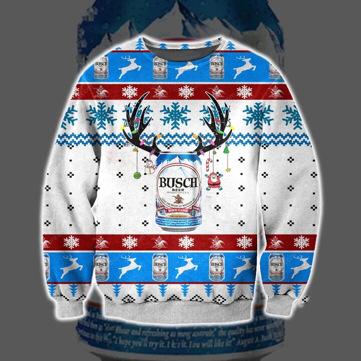 Busch Classic Beer Reindeer Ugly Christmas Sweater