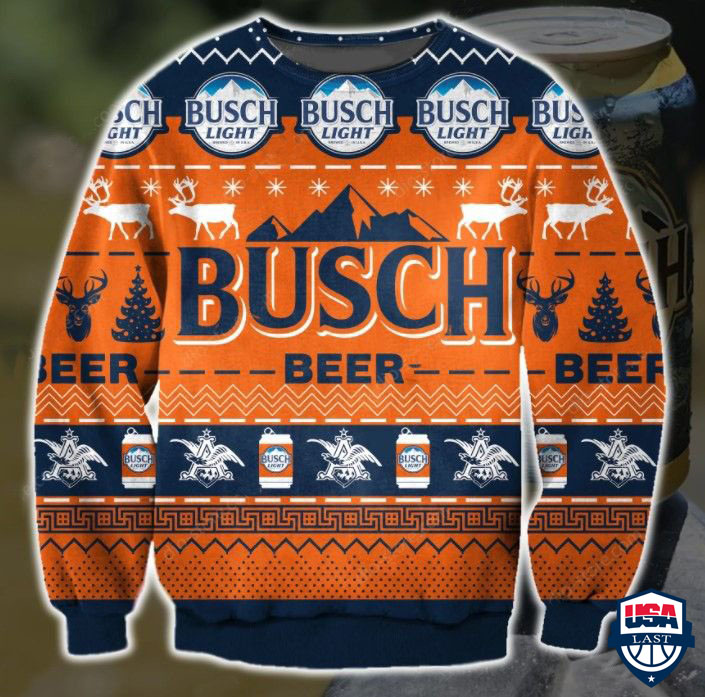 Busch Light Beer Ugly Christmas Sweater Orange Version