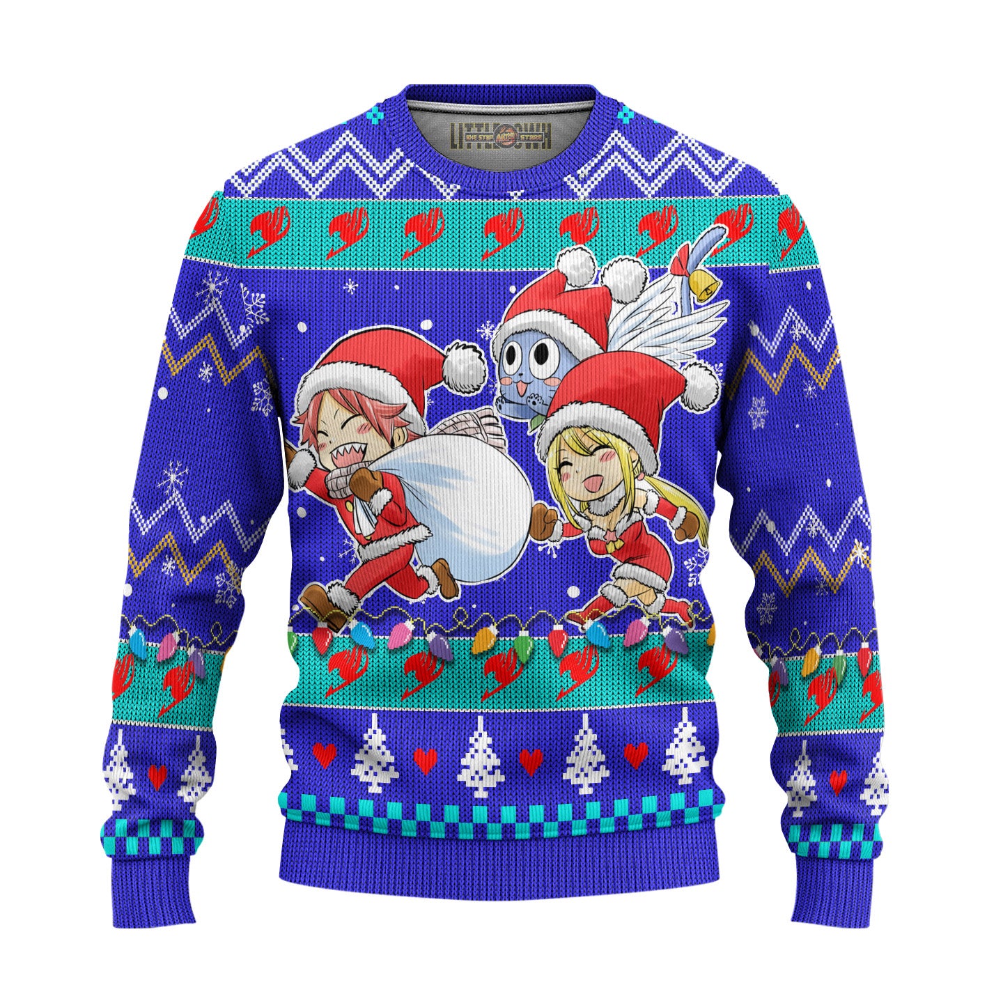 Natsu x Lucy x Happy Anime Ugly Christmas Sweater Custom Fairy Tail Gift For Fans