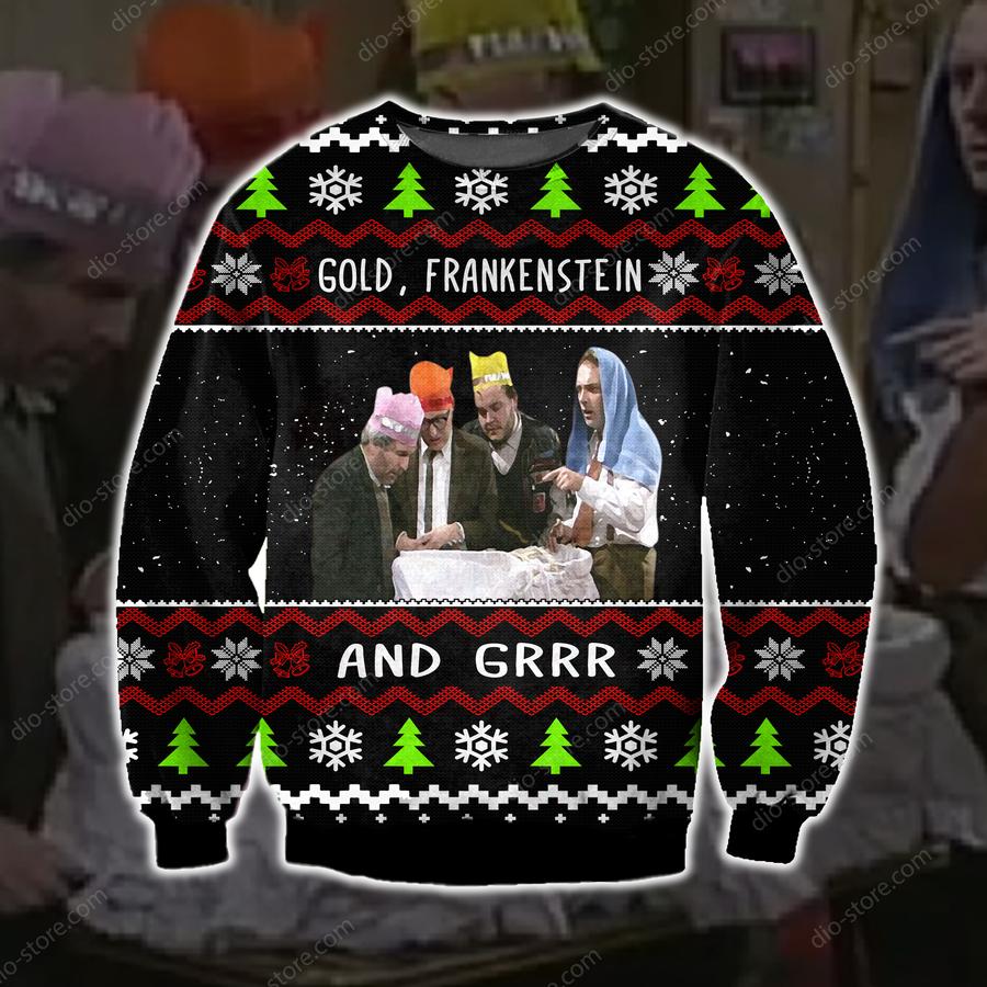 Gold Frankenstein And Grr Christmas Sweater