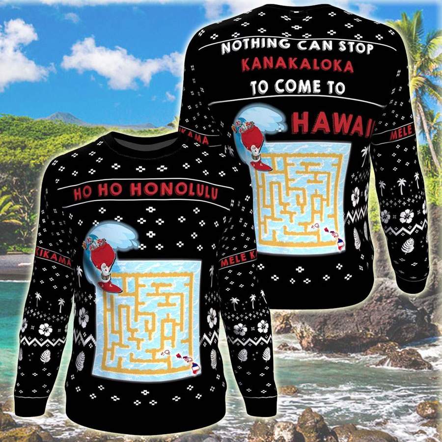 Hawaii Maze Game Print Ho Ho Honolulu Christmas Sweater