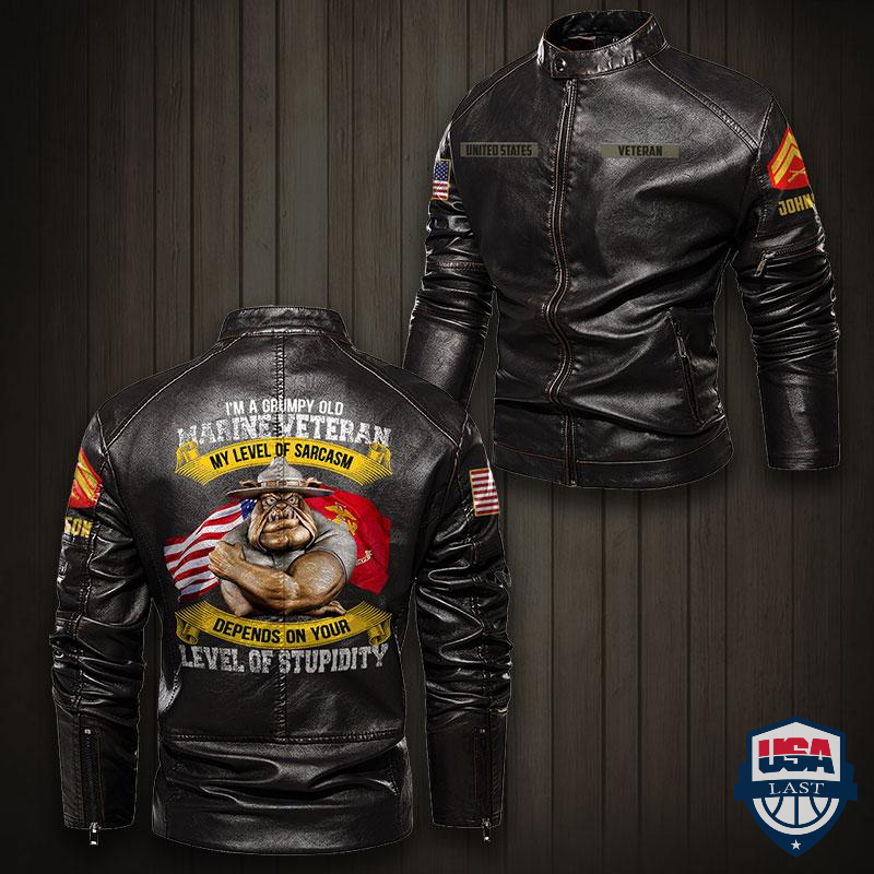 I’m A Grumpy Old Marine Veteran Personalized Motor Leather Jacket