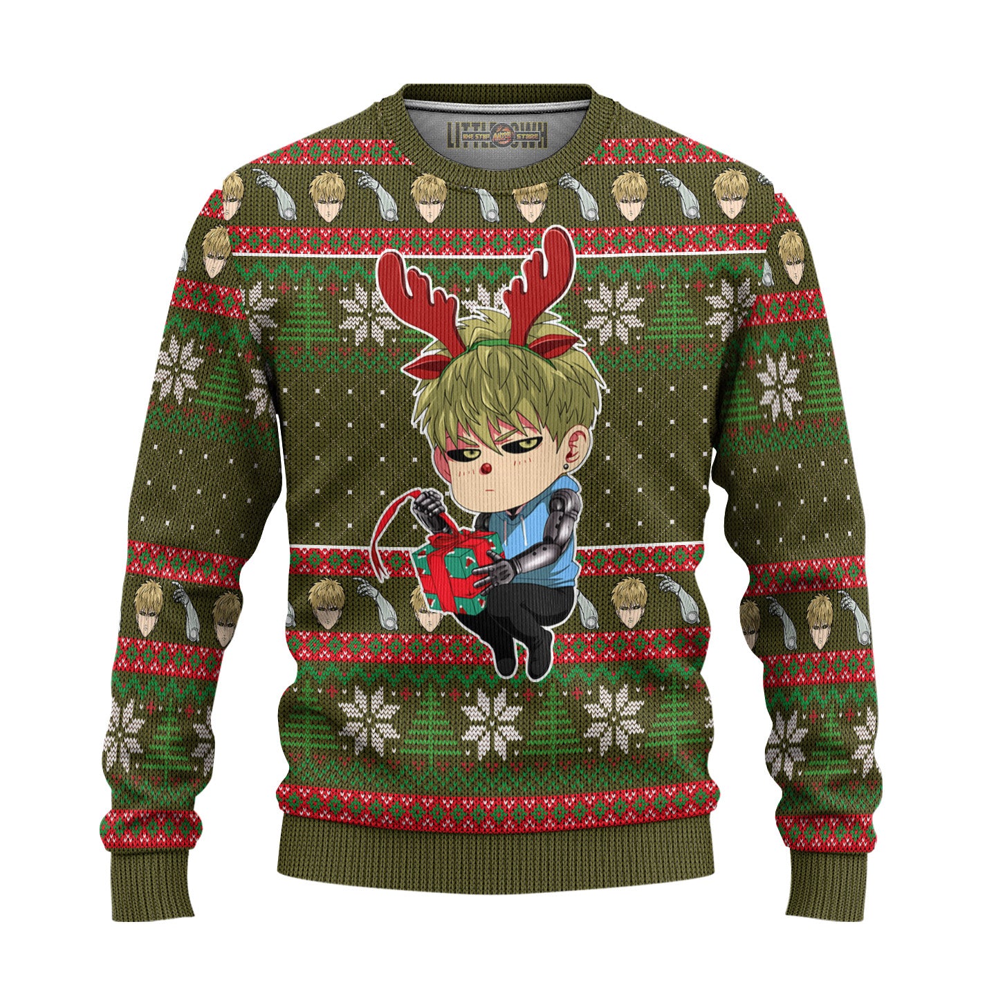 Genos Anime Ugly Christmas Sweater Custom One Punch Man Gift For Fans