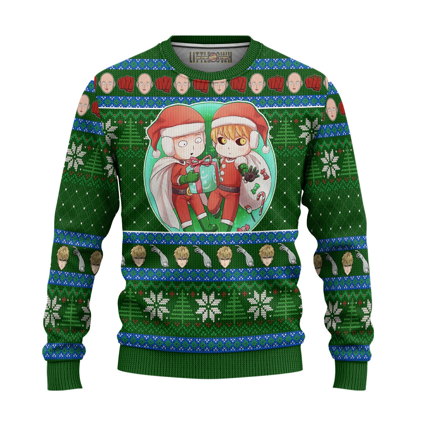 Genos x Saitama Anime Ugly Christmas Sweater Custom One Punch Man Gift For Fans