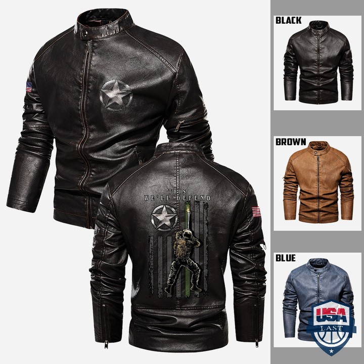 Personalized Army Soldier This We’ll Defend Stand Collar Leather Jacket