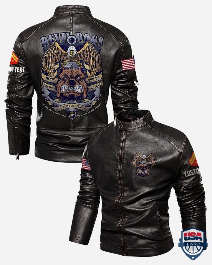 Personalized Devil Dogs Stand Collar Leather Jacket