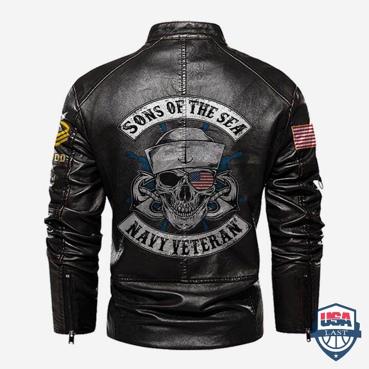 Personalized Sons Of The Sea Navy Veteran Stand Collar Leather Jacket