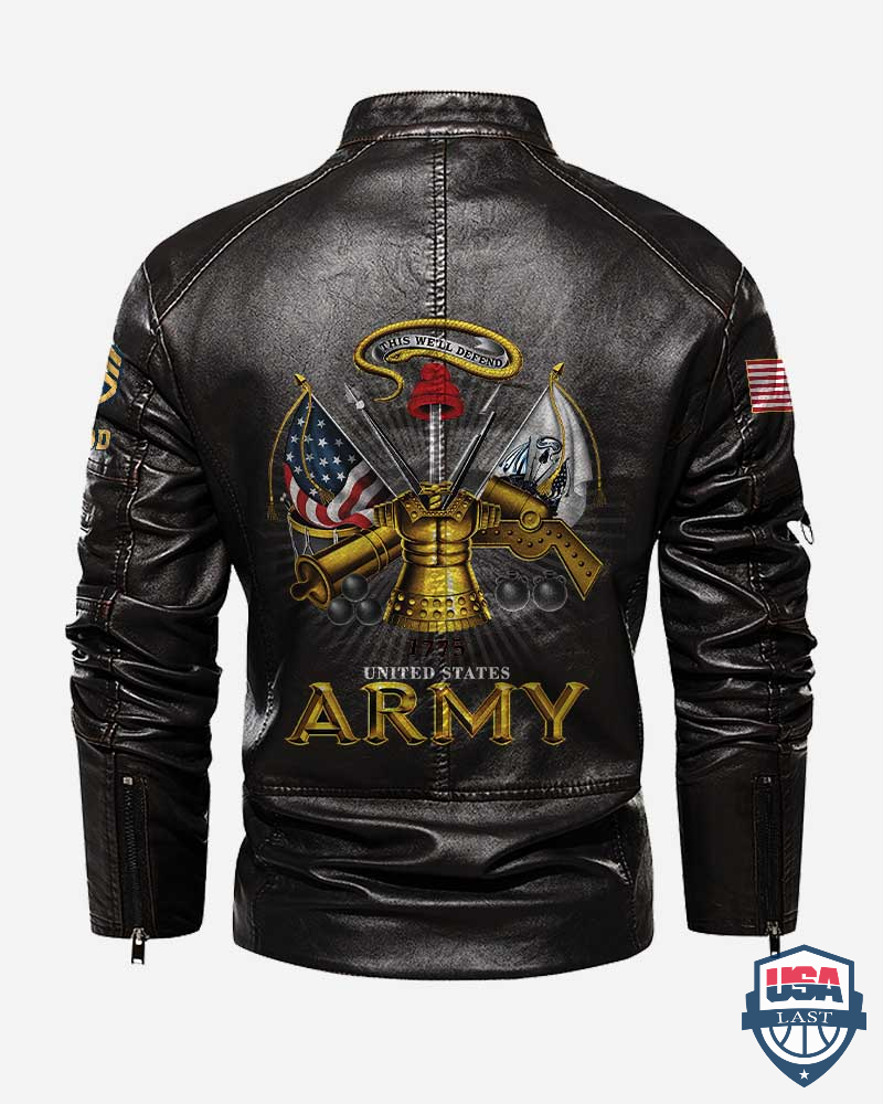 Personalized US Army This We’ll Defend Stand Collar Leather Jacket