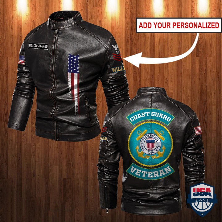 Personalized US Coast Guard Veteran Leather Jacket