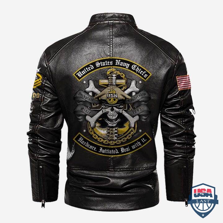 Personalized US Navy Chiefs Hardcore Initiated Deal With It Motor Leather Jacket