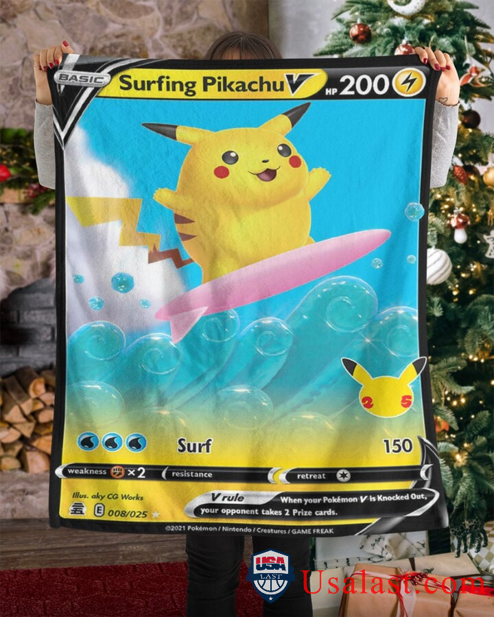 Pokemon Surfing Pikachu V Fleece Blanket