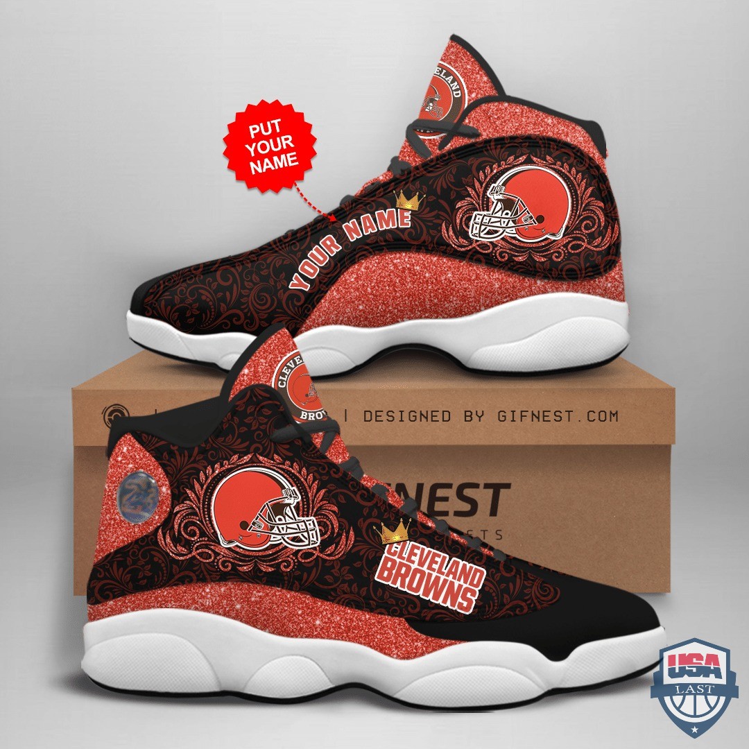 Personalized Cleveland Browns Glitter Air Jordan 13 Shoes