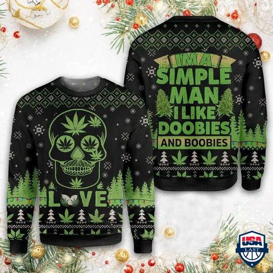 Skull I’m A Simple-Man I Like Doobies And Boobies Ugly Sweater