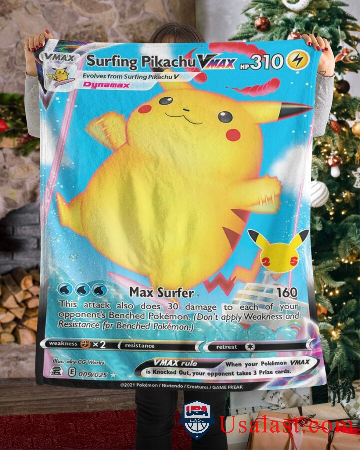Surfing Pikachu Vmax Pokemon Fleece Blanket