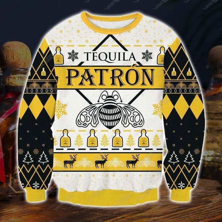 Tequila Patron Ugly Christmas Sweater Yellow Version