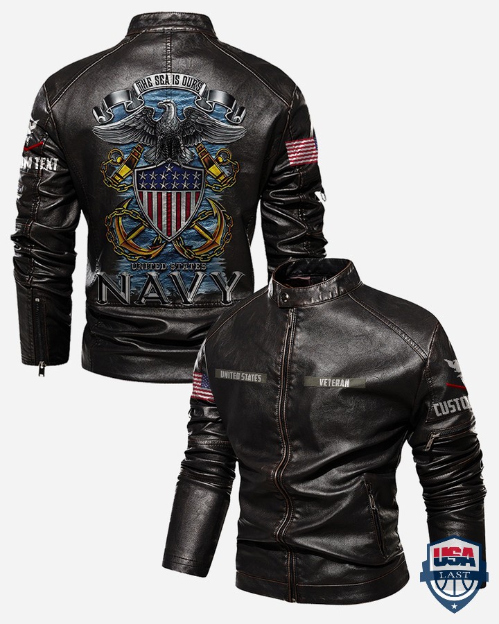 The Sea Is Ours United States Navy Motor Leather Jacket