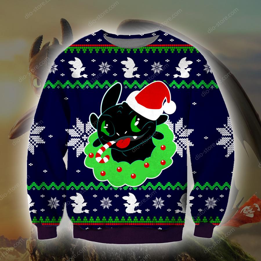 Toothless Knitting Patterned Christmas Sweater