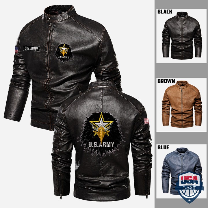 US Army Eagle Head Stand Collar Leather Jacket