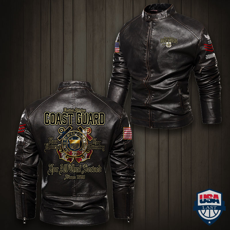 US Coast Guard For All That Served Custom Collar Leather Jacket