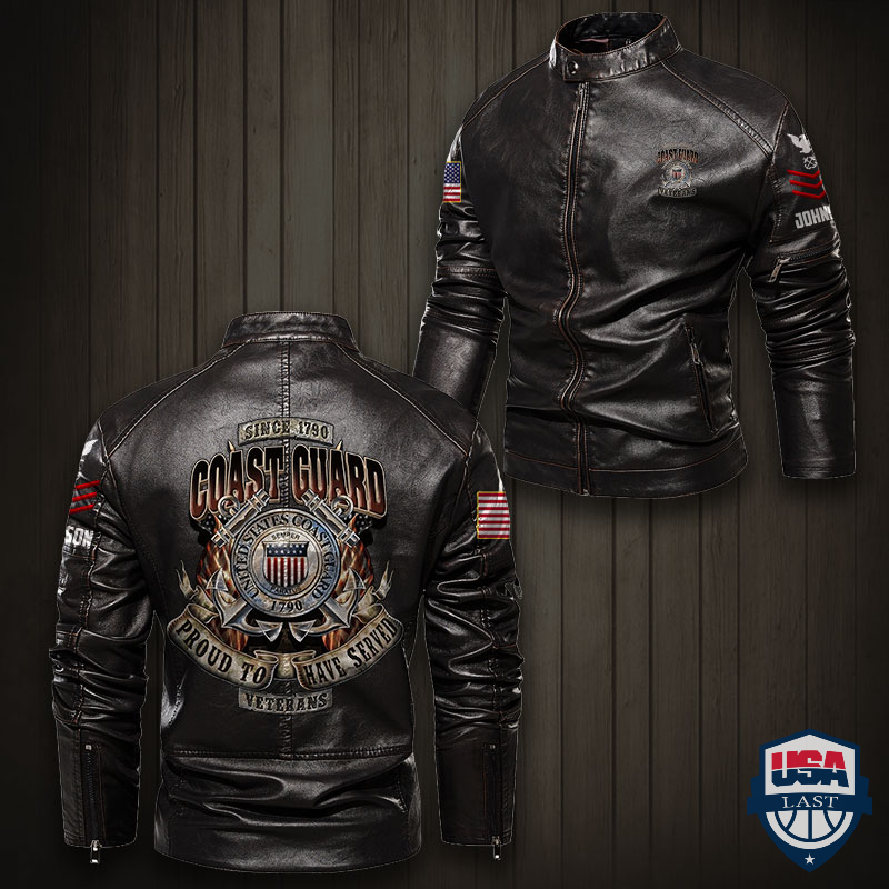 US Coast Guard Veteran Proud To Have Served Custom Collar Leather Jacket