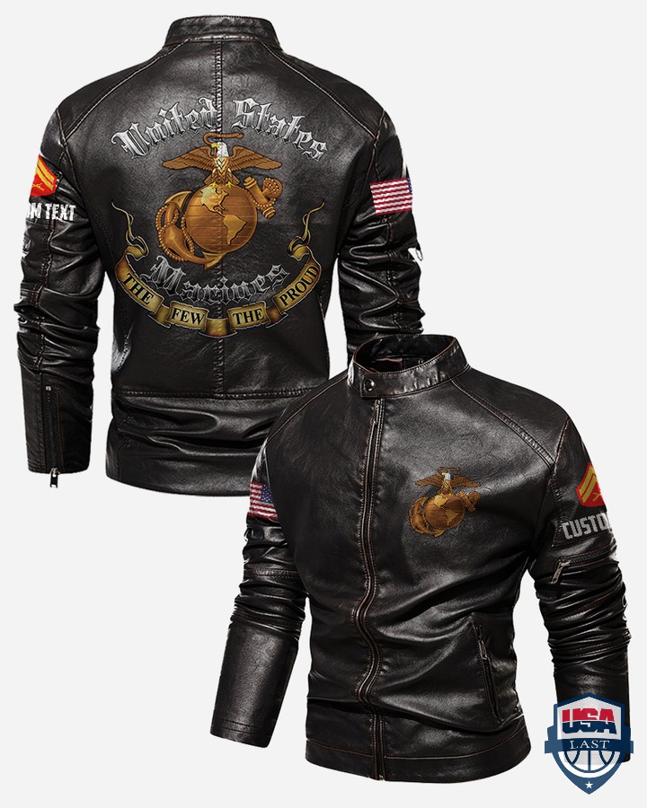 US Marines The Few The Proud Custom Stand Collar Leather Jacket